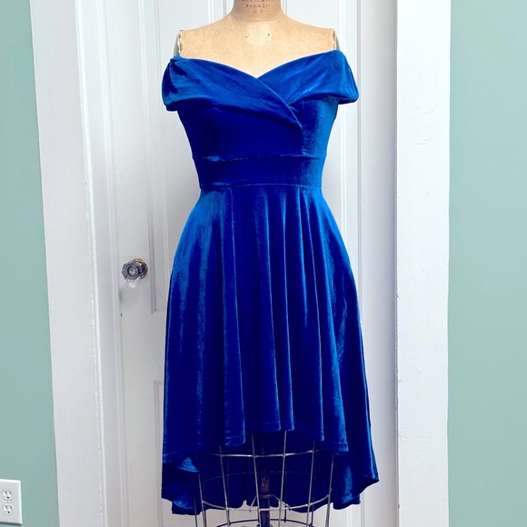 Jasambac Dresses & Skirts - New With Tags Jasambac Royal Blue Velvet Holiday High Low Dress Size Medium